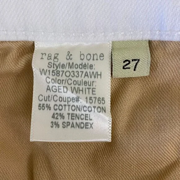 Rag + Bone The Dre High-Waisted Skinny Jeans Aged White Women's Size 27 Raw-Hem